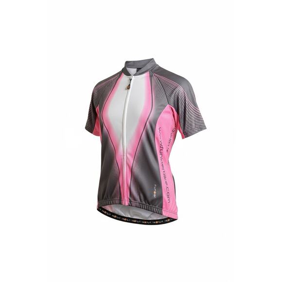 Funkier Tops - Funkier Pink Gray Short Sleeve‎ Cycling Jersey Full Zip Road Bike Large